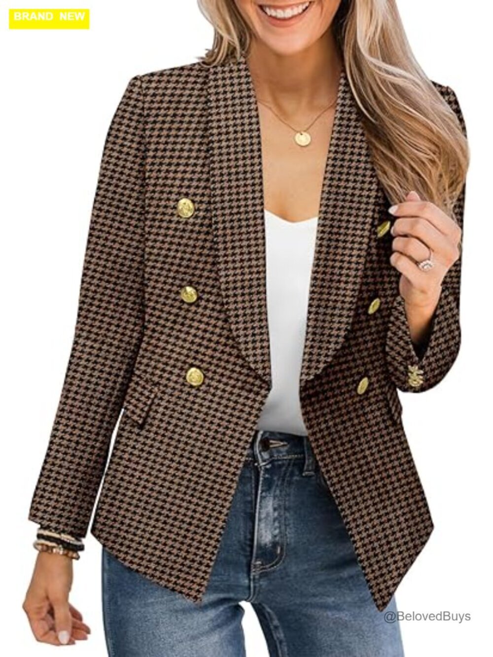 Lightweight Blazer with Gold Button, Notched Lapel, Flap Pockets